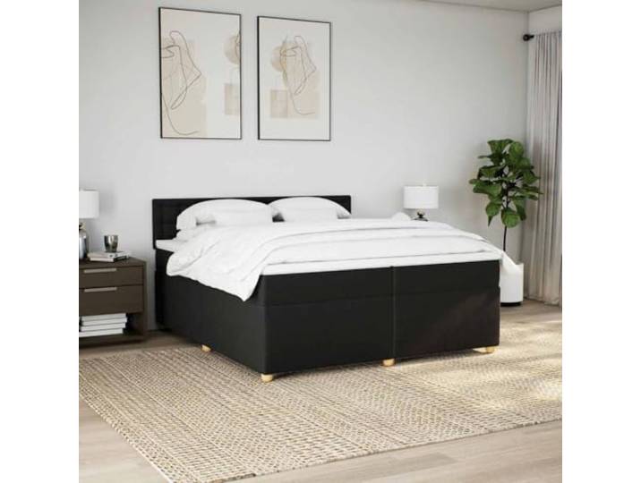 KTHLBRH Boxspringbett 200 x 200 cm schwarz mit Kopfteil 2 Matratzen inklusive, waschbarer Matratzenschoner, Lattenrost aus Holz, unabhängige Unterstützung