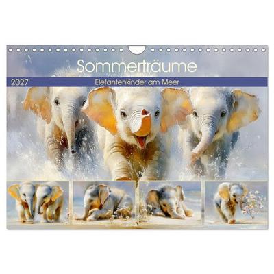 Sommerträume. Elefantenkinder am Meer (Wandkalender 2027 DIN A4 quer), CALVENDO Monatskalender