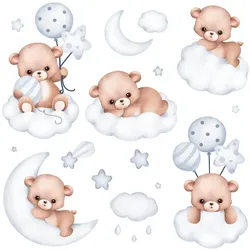 WANDAUFKLEBER 60x106cm - Teddybären am Himmel