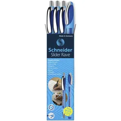 Schneider Kugelschreiber Slider Rave XB blau, 3 St. + GRATIS Schneider Kugelschreiber Slider Memo XB