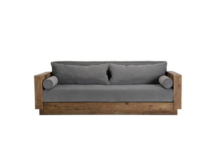 MACABANE ANDRIAN - Canapé 3 places bois Pin recyclé marron tissu gris