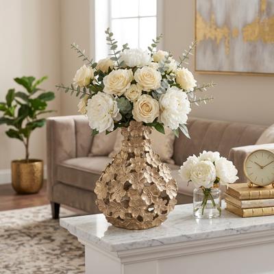 Sagebrook Home "Floral Decorative Bowl - Openwork Detailing - Set of 2, 13"", 18"" Gold"