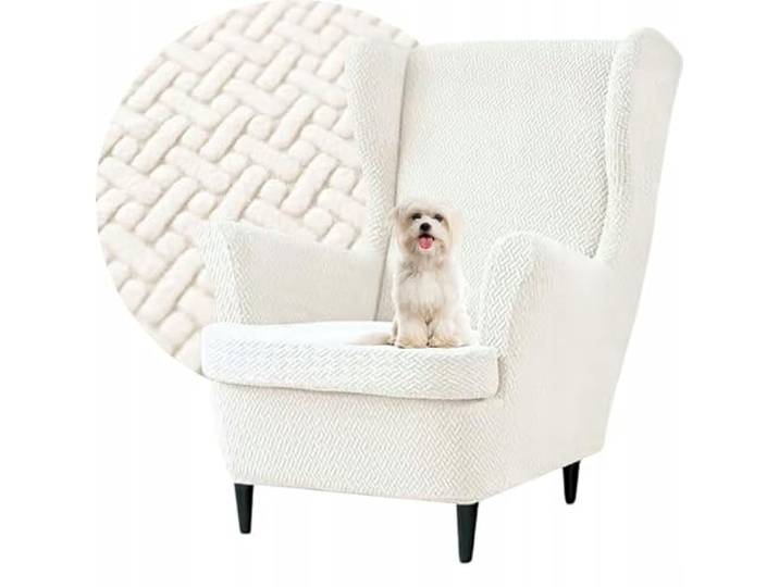 Domidekor Housse de fauteuil à oreilles - Protection de fauteuil - Housse de fauteuil stretch crème - Housse de fauteuil Strandmon - Housse de fauteuil élastique jacquard à chevrons anti-taches