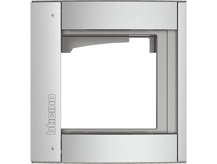 Cadre de recouvrement BTICINO + support de module 1 module\, porte SFERA en aluminium\, couleur : Allmet\, 1 pièce.