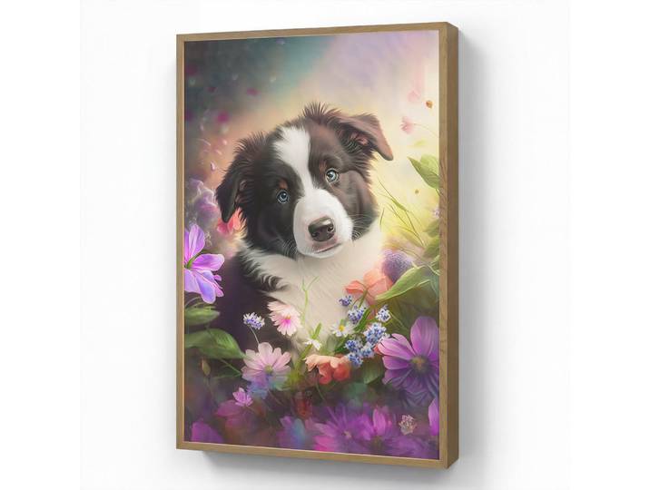 OnlyWow Nachttischlampe MIT Akku Welpe - Sonne - Blumen - Natur - Border Collie - Hund 60x90 cm, Violett, Rechteckig, LED integrated, 60x90x8 cm, Lampen & Leuchten, Innenbeleuchtung, Nachtlichter