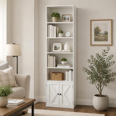 Garvee "72"" 6-Tier Tall Wooden Bookshelf and Bookcase with Cabinet Doors for Home Office"