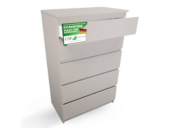 CDF Kommode mit 5 Schubladen Holz Sideboard für Schlafzimmer 40x70x109,5 cm Schubladenschrank - Kaschmir Beige - Komodenschrank 70 cm Breit, Kommode Holz für Flur Wohnzimmer Kommode&Sideboard Modern