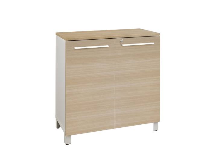 Meuble bas Vitaly L.80 x H.79 x P.42 cm - Corps Blanc - Portes Chêne - Top chêne