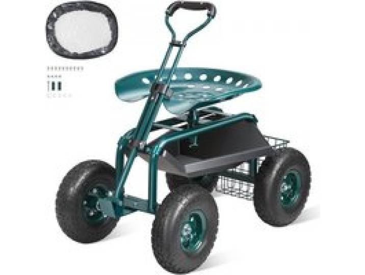 VEVOR Rollsitz Werkstattwagen aus Stahl bis 136kg belastbar Gartenwagen mit 25cm Griff und 45-54cm höhenverstellbarem Sitz Rollwagen 30PSI Reifendruck Arbeitssitz Gartensitz Grün