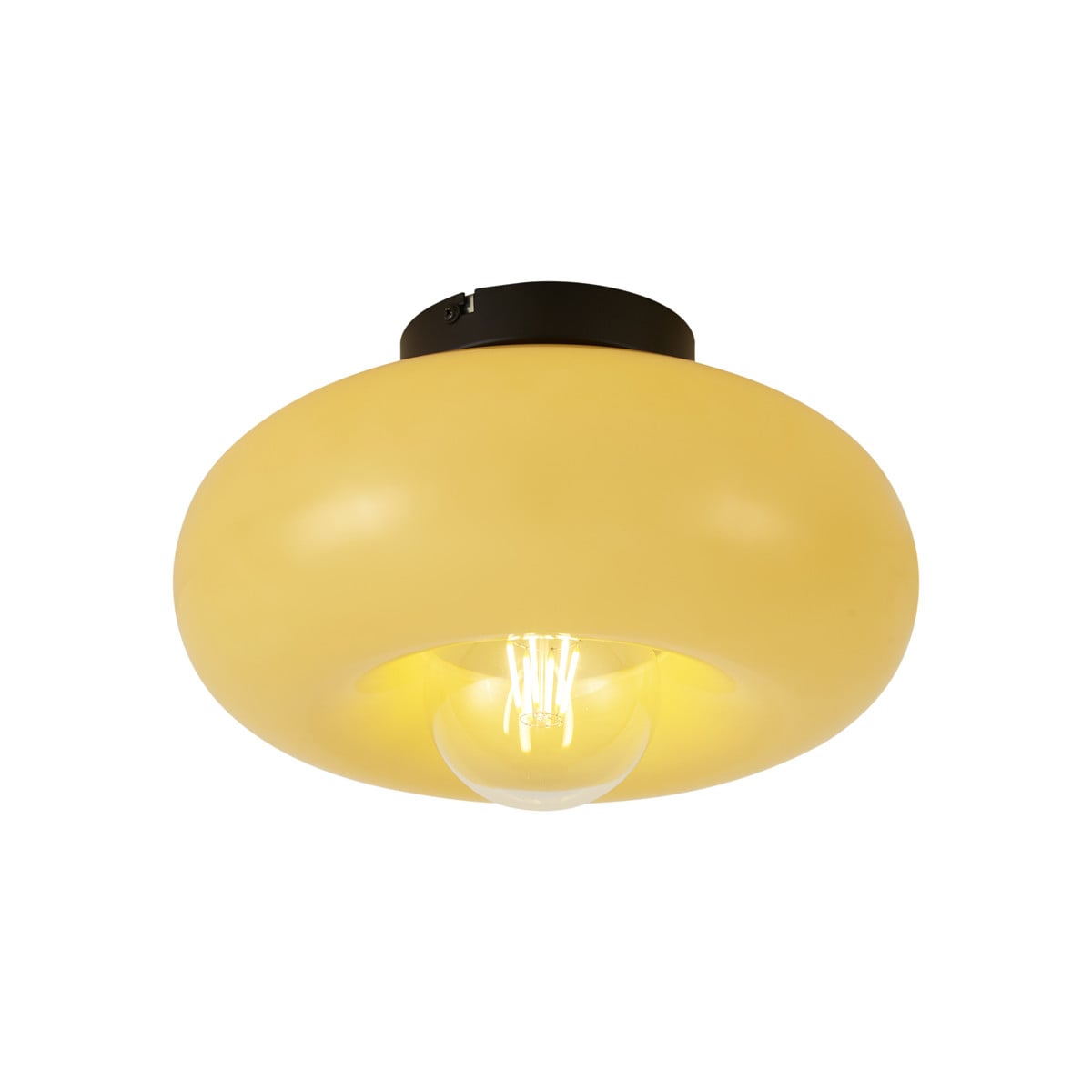 Qazqa Retro plafondlamp zwart met geel glas, Diameter: 30 cm