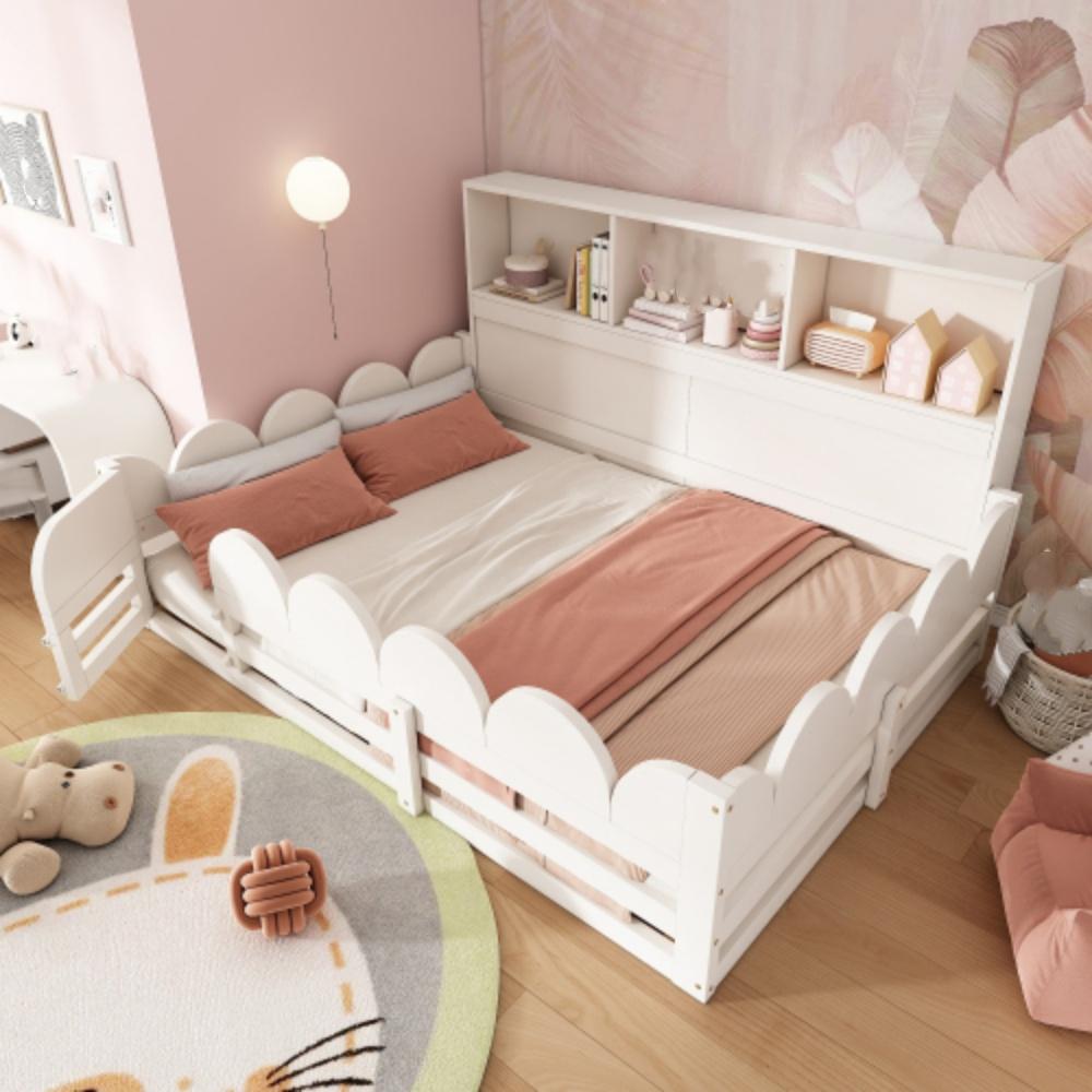 Kinder Bodenbett, Kinderbett mit Regal großzügige Liegefläche, ohne Matratze