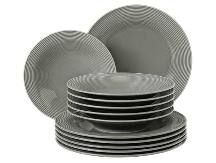 SELTMANN WEIDEN Tafelservice 12-teilig BT - Beat - Form: Rund mit Rillenrelief - moderner Stil - Perlgrau - Color Glaze