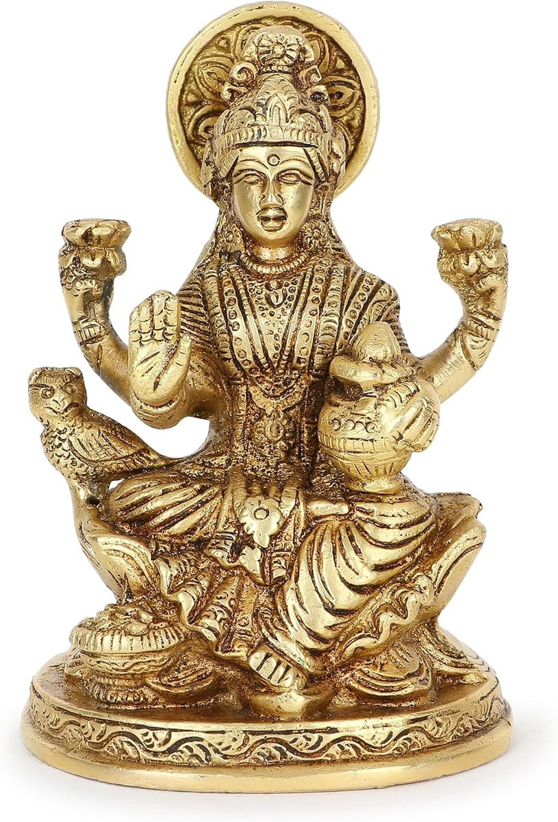 Zap Impex Messing Lakshmi Beeld - Lakshmi Godin in Zegenende Houding voor Pooja Tempel