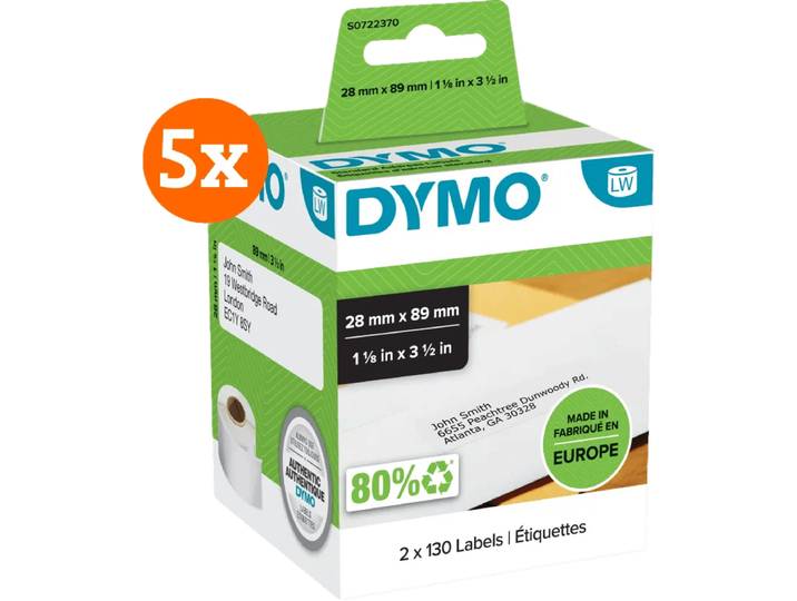 DYMO LabelWriter Adres Etiket 28 x 89 mm 260 stuks 5-pack
