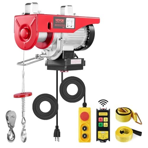 VEVOR Elektrische lier met draadloze en bekabelde afstandsbediening, 60 kg, hefhoogte 12 m, rood