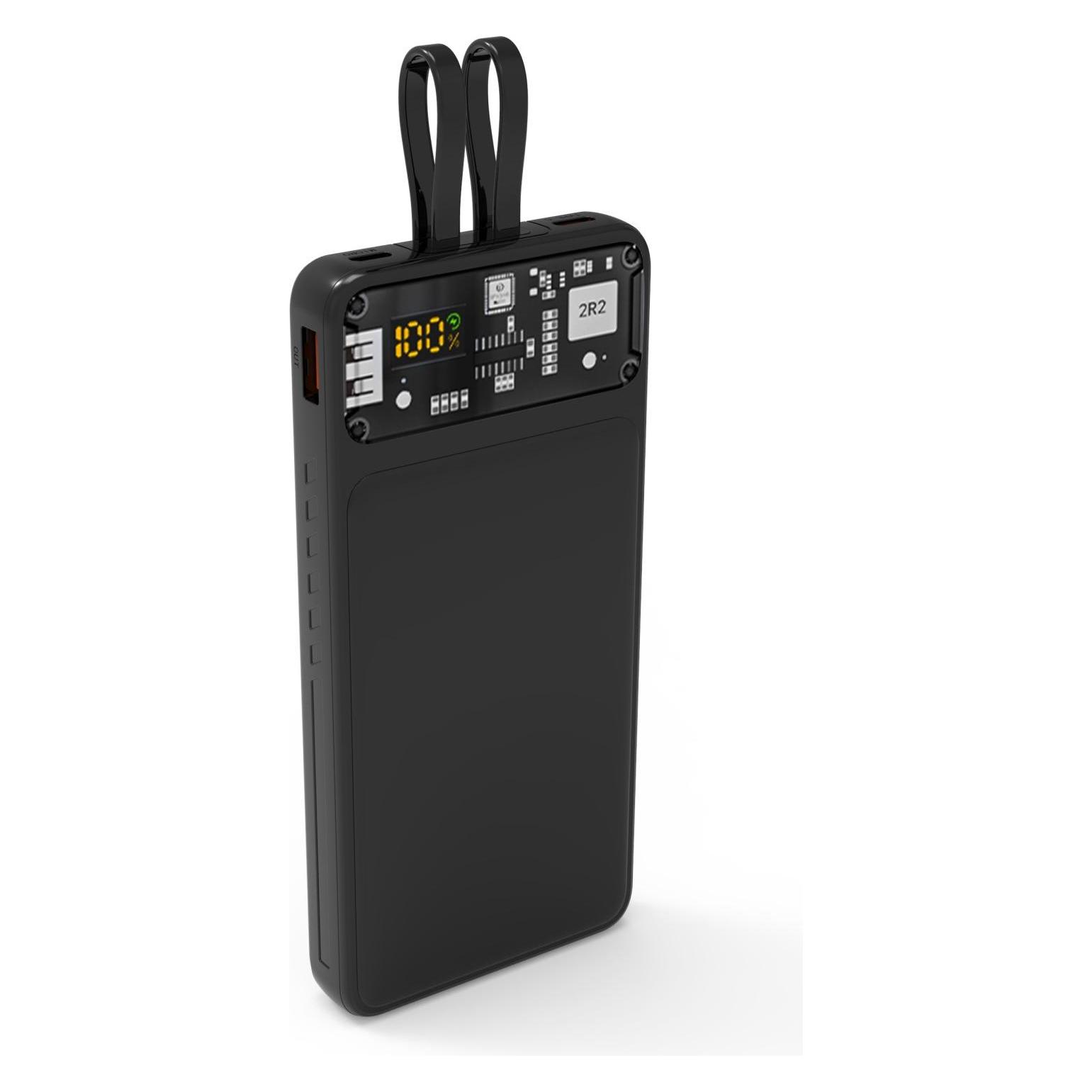Qualo Transparent power bank 10000 mAh PD with LED 23W black QTPB10-LD-23-01 (10000 mAh, 23 W) (62607837)
