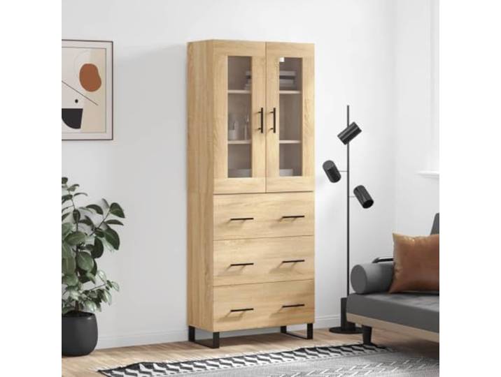 Jkghdrt Highboard Sonoma-Eiche Holzwerkstoff 69,5x34x180 cm mit Metallfüßen Sonoma-Eiche Dekor, glatte Oberfläche, viel Stauraum, Metallfüße, wandmontagefähig