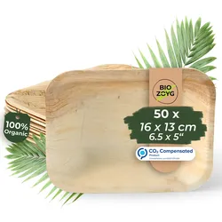 BIOZOYG 50 Stück Einweggeschirr 16x13cm, tief, Palmblatt-Teller rechteckig umweltfreundliche Einwegteller aus Palmenblättern, biologisch abbaubar