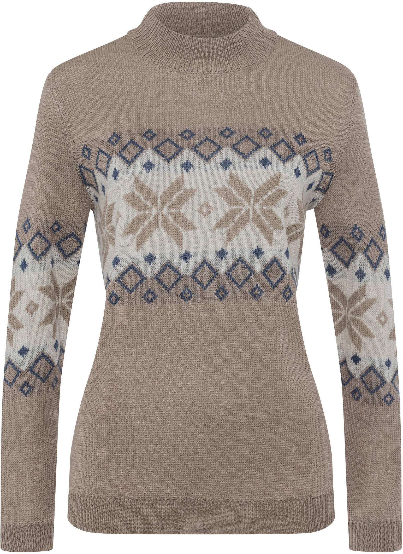Sieh An! Strickpullover SIEH AN "Stehkragen-Pullover Stehkragenpullover mit Norweger-Muster", Damen, Gr. 38, beige (sesam, champagner, gemustert), Sportlich, Pullover Strickpullover