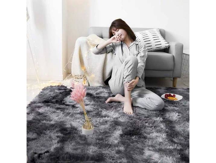 Tapis de salon - LEESENTEC - Leesentec 160x200 cm - Velours shaggy - Antidérapant - Noir/Gris