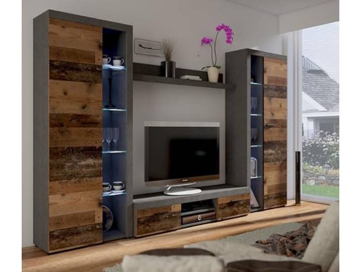 Kuechen-preisbombe Rumba XL Wohnwand Schrankwand Anbauwand Wohnkombi Wohnzimmer Old Wood + Matera