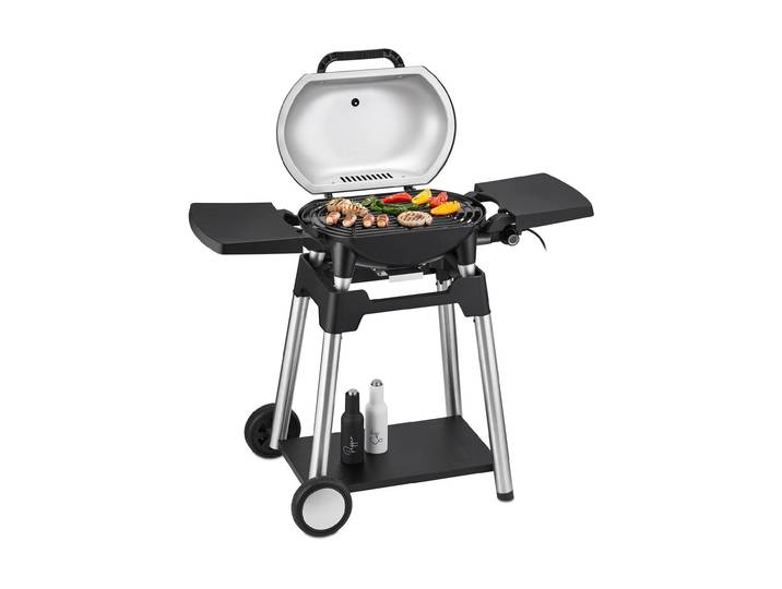 Elektro-Standgrill TRISA Grill Force 2200 , schwarz (schwarz, silberfarben), B:55cm H:100cm T:114cm, Kontaktgrill_Standgrill_Tischgrill_Teppanyakigrill, Elektro-Standgrill