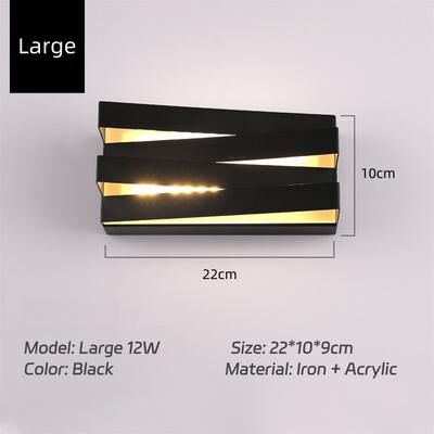 Combo Retail Shop Modern Outdoor Square Wall Lamp, LED Villa Garden Light, Porch, Bedroom & Walkway Lighting, Stylish Outdoor Decor black Large 12w