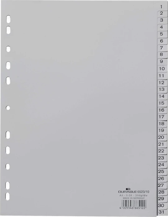 Widerstandsfähiger Kunststoff, A4, grau, 1-31
