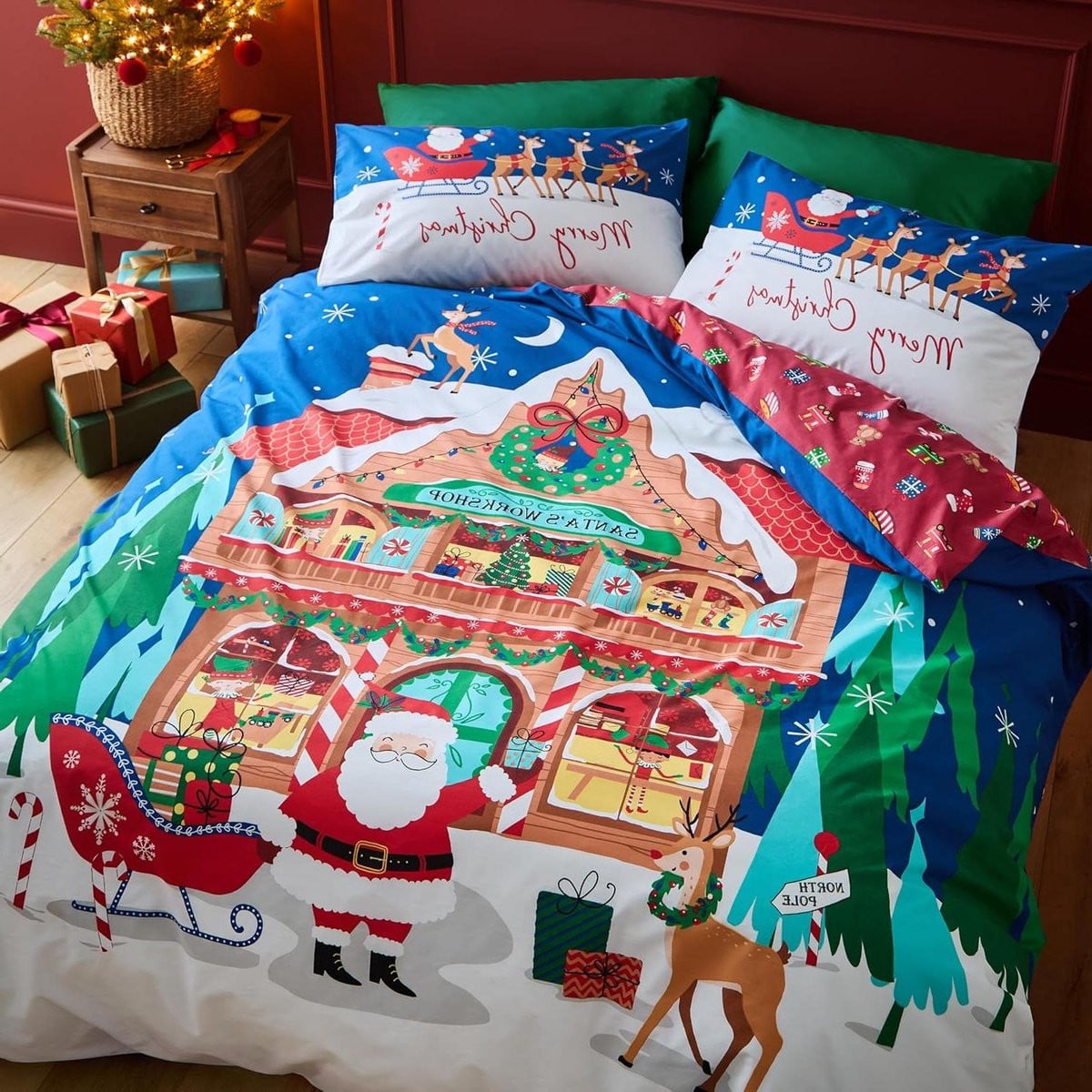 Dekbedovertrek Set Kerst Beddengoed Blauw 200x200 cm