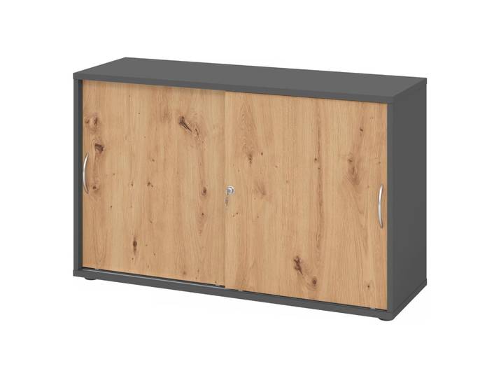 BETA S 1752S Schiebetürenschrank 2 OH Bogengriff Metall Graphit/Asteiche