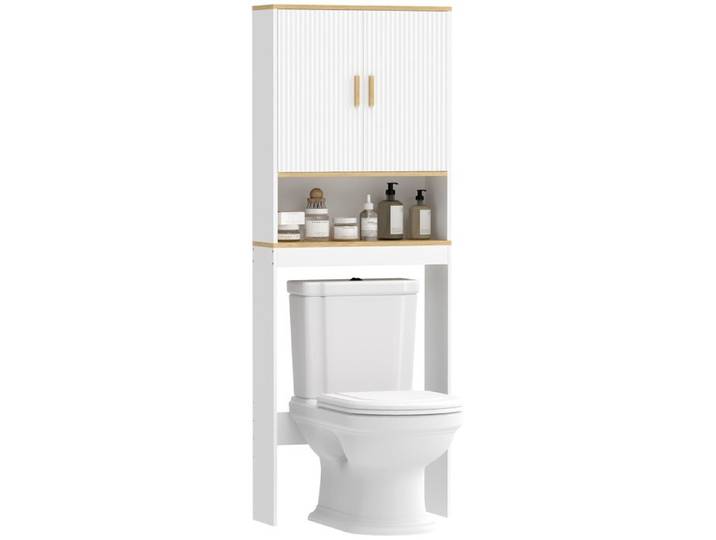 Meuble WC rangement au-dessus des toilettes - HOMCOM - 3 niveaux - étagères ajustables - bois - 60x20x165cm - blanc et chêne