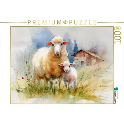 CALVENDO Puzzle Ein Schaf behütet liebevoll ihr Lamm | 1000 Teile Lege-Größe 64x48cm Foto-Puzzle für glückliche Stunden, von , Calvendo Puzzle