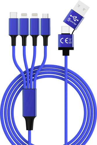 Smrter USB-Ladekabel USB-A Stecker, USB-C Stecker, Apple Lightning Stecker, Apple Lightning Stecker, USB-Micro-B Stecker 1.20 m Navy-Blau SMRTER_