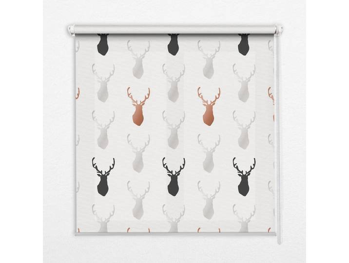 Tulup Innenrollo - Fensterrollo - Rollo - 130x140 cm - Gezogene Hirschköpfe, Weiß, Kunststoff, Rechteckig, 130x140x0.5 cm, Heimtextilien, Vorhänge, Rollos