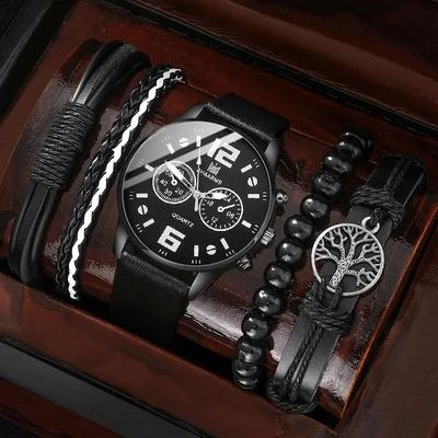 Uplifted Finds Mens Sports Bracelet Quartz Watch Set 5 Pcs black white