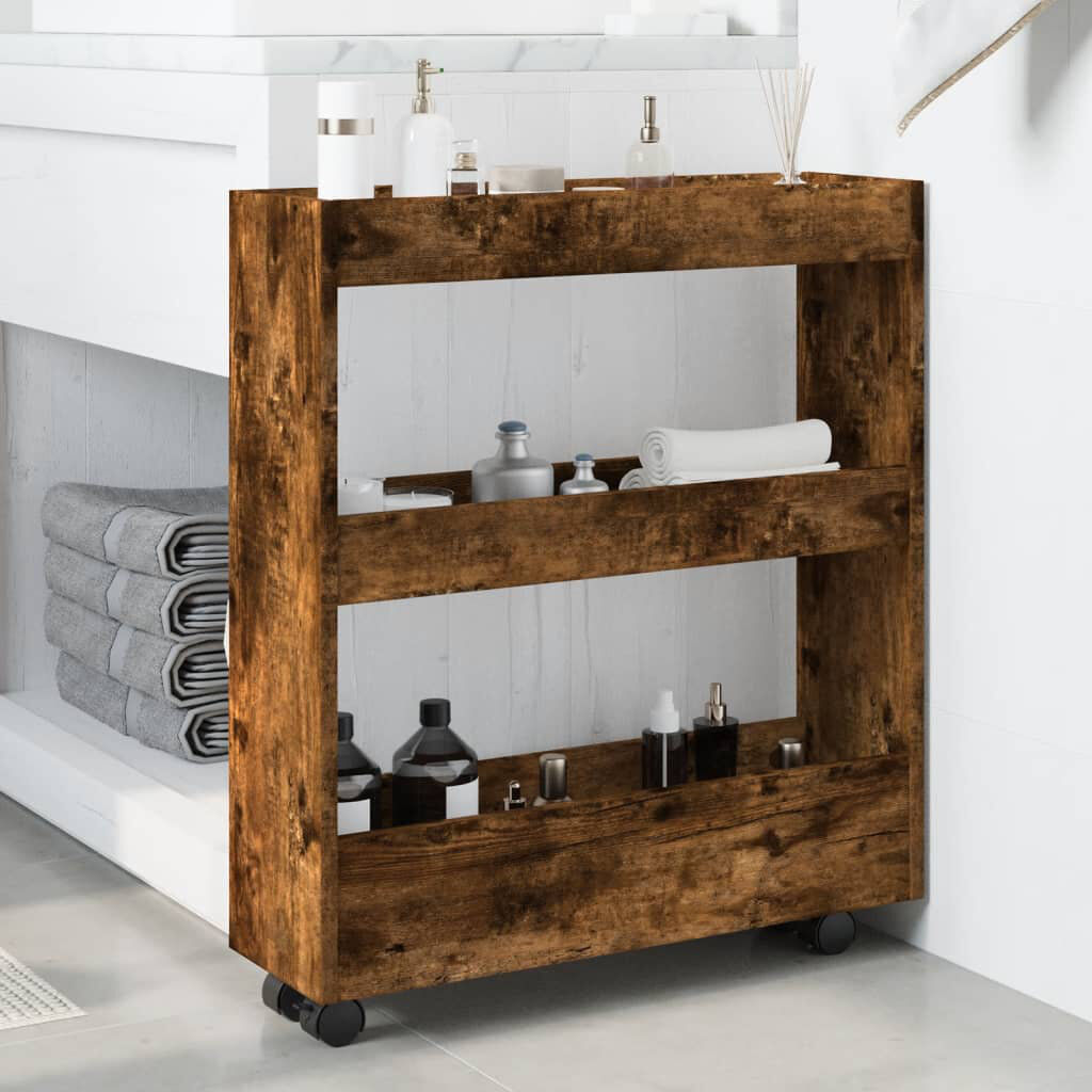 17 Stories Bar Cart Smoked Oak 70cm H X 60cm W X 18cm D