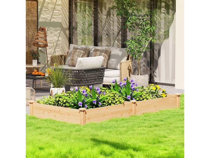 Outsunny Jardinière Surélevée Bois 235x121x26cm Fond Ouvert Naturel