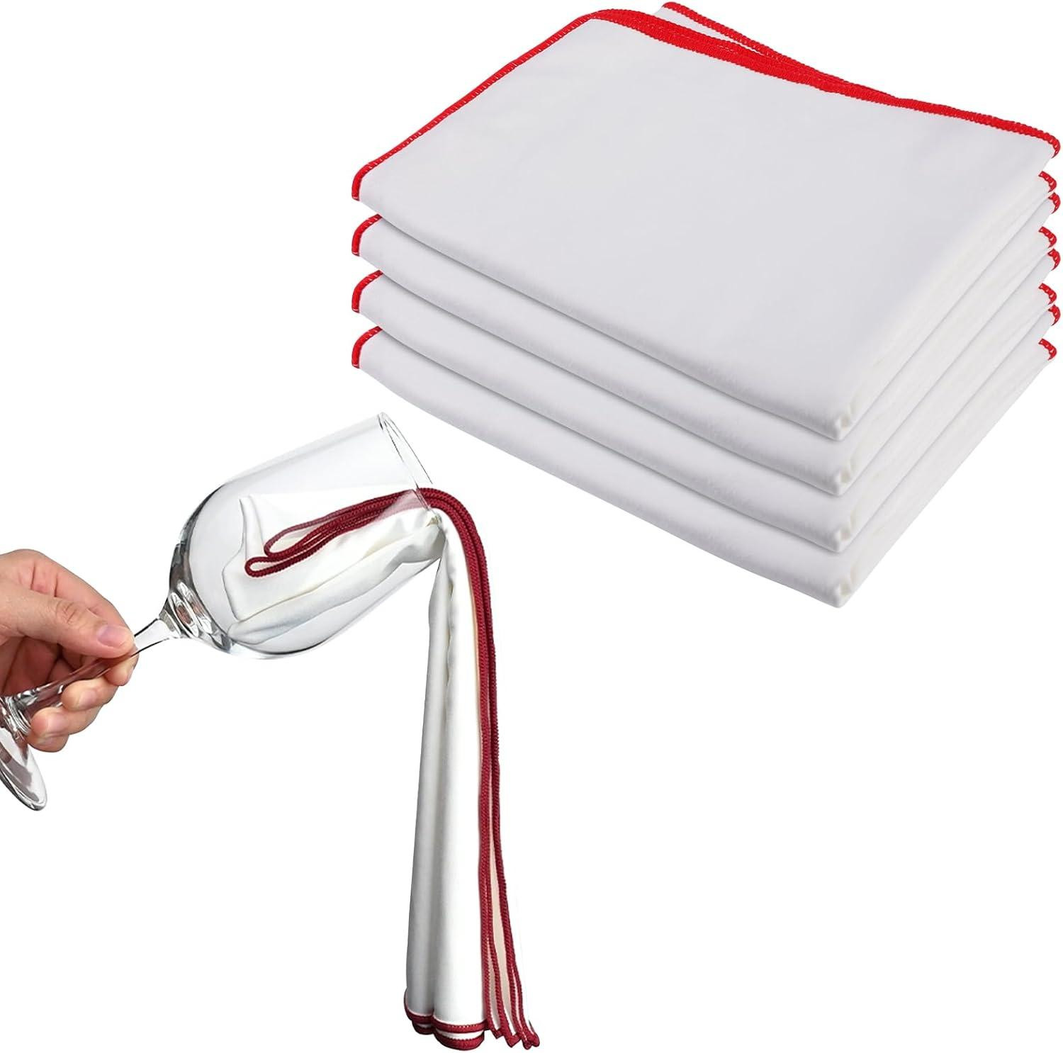 Set van 4 herbruikbare microvezel wijnglas polijstdoeken, streeploos, 45 x 60 cm
