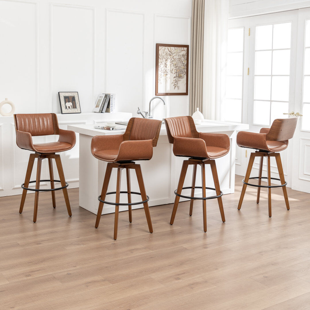 Blue Elephant Modern Faux Leather Upholstered Swivel Stools (Set of 4) Brown Bar Stool (75.5cm Seat Height)