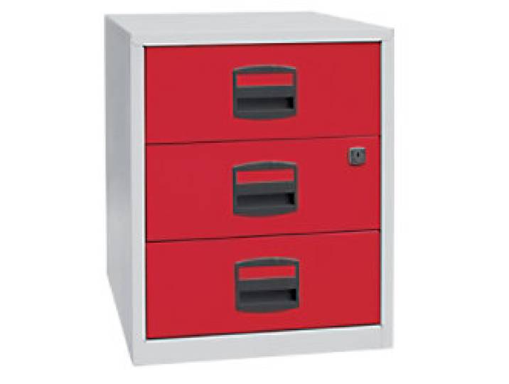 Bisley Home Mobiler Beistellschrank Mobil Lichtgrau, Kardinalrot 413 x 400 x 528 mm