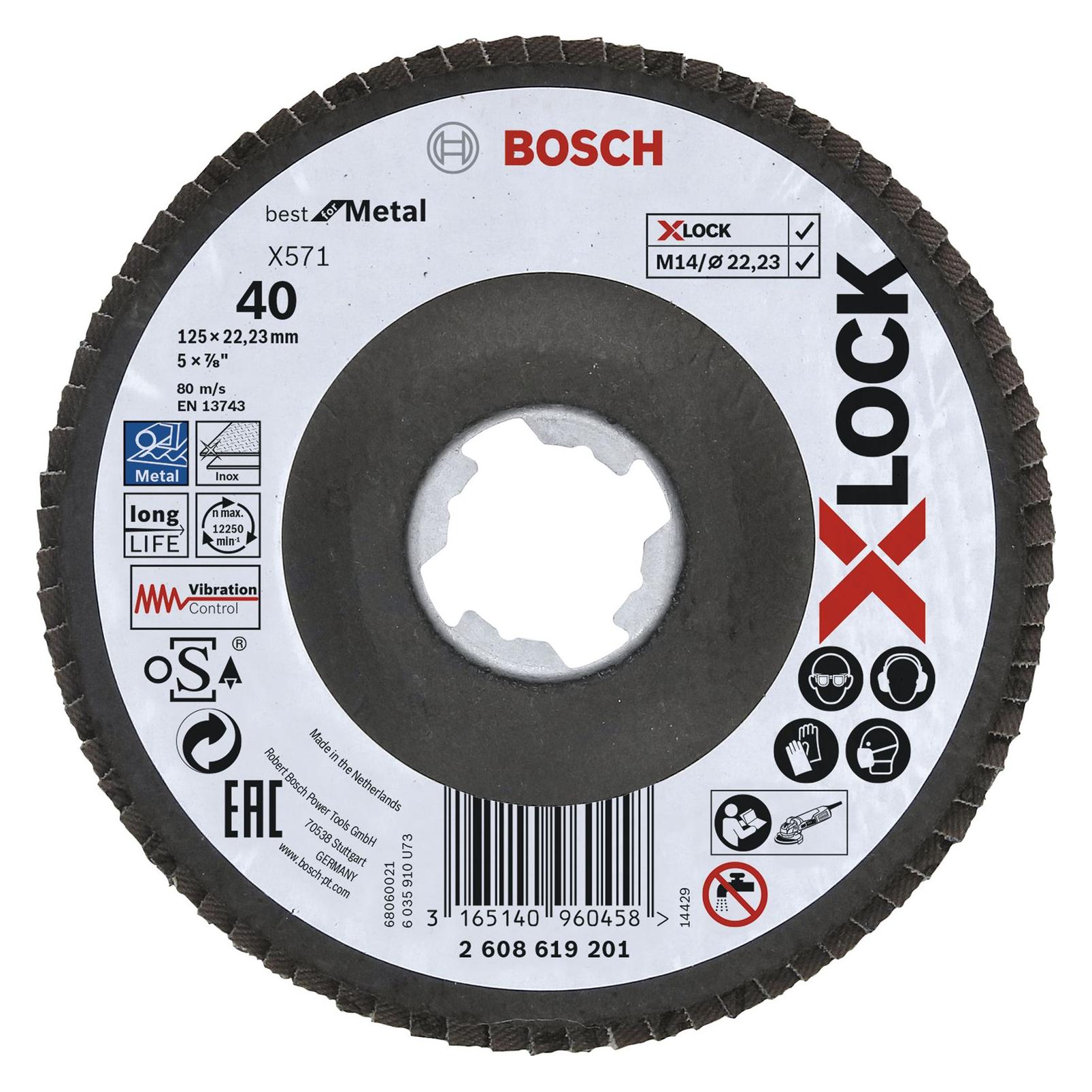 Bosch Professional Zubehör PRO X571 X-Lock Fächerschleifscheibe, 125 mm, G40 (60) (2608621767)