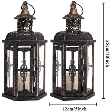 Uplift Picks Vintage Nordic Iron Candle Lantern Hanging Candle Holder Decor black 2 Pcs