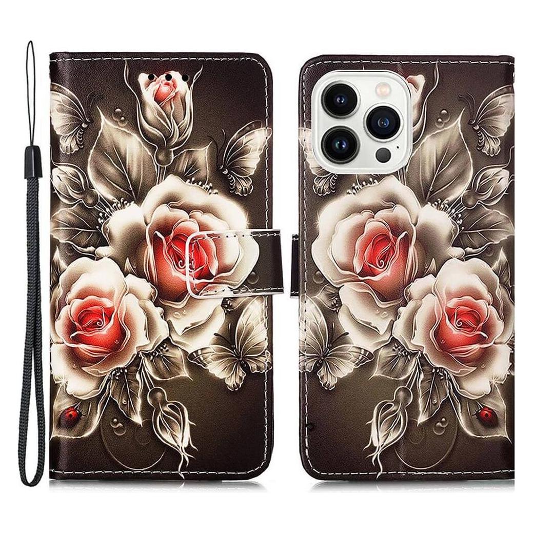 Cover-Discount iPhone 15 Pro Max - Leder Etui Hülle Rosen (Apple iPhone 15 Pro Max) (660146862C)
