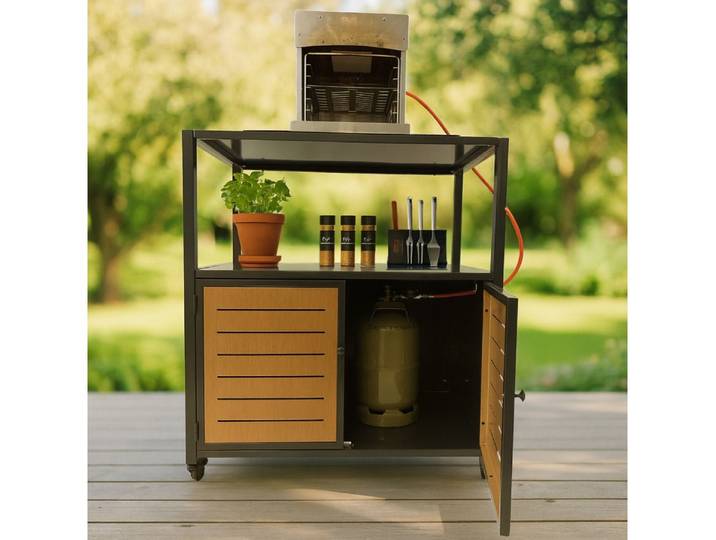 abc HOME Outdoor-Küche Küchenwagen Industrial mit Gasfach, fahrbar, verzinkt, Verzinkter & pulverbeschichteter Stahl