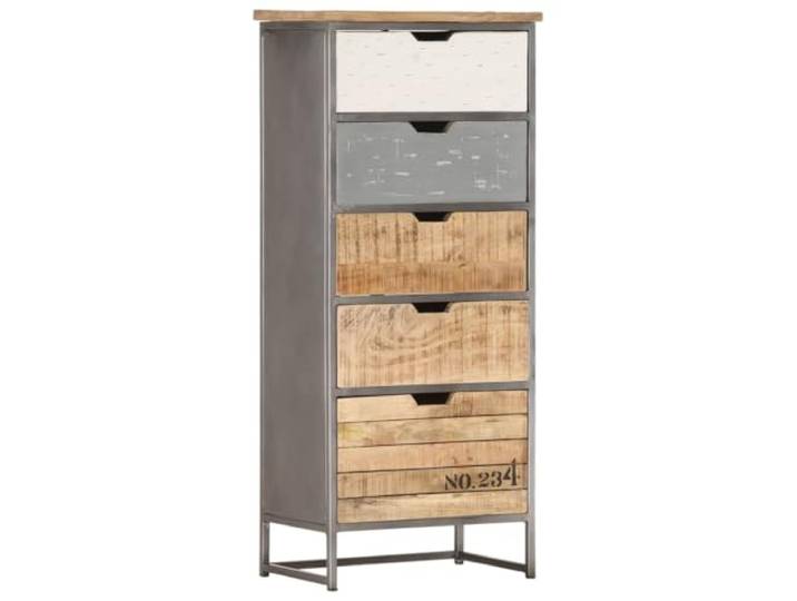 HEFZGDB Stabiler Schubladenschrank mit Wandhalterung: Beistellschrank aus Mango Holz mit Vintage Charme und 5 Schubladen, Massivholz Schubladenschrank im Industrial Style, Beistellschrank