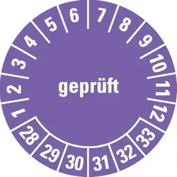 Dreifke® Prüfplakette geprüft 28-33, violett, Dokumentenfolie, selbstklebend, Ø30mm, 108 Stk.