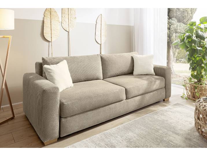 Schlafsofa JOCKENHÖFER GRUPPE Micha, B: 237 cm, Liegefl. 155x197 cm , beige (taupe 426, 18), B:237cm T:104cm, Korpus: 100% Polyester;Kissen: 100% Polyester, Sofas, Schlafsofa, mit Schlaffunktion, Bettkasten & Zierkissen