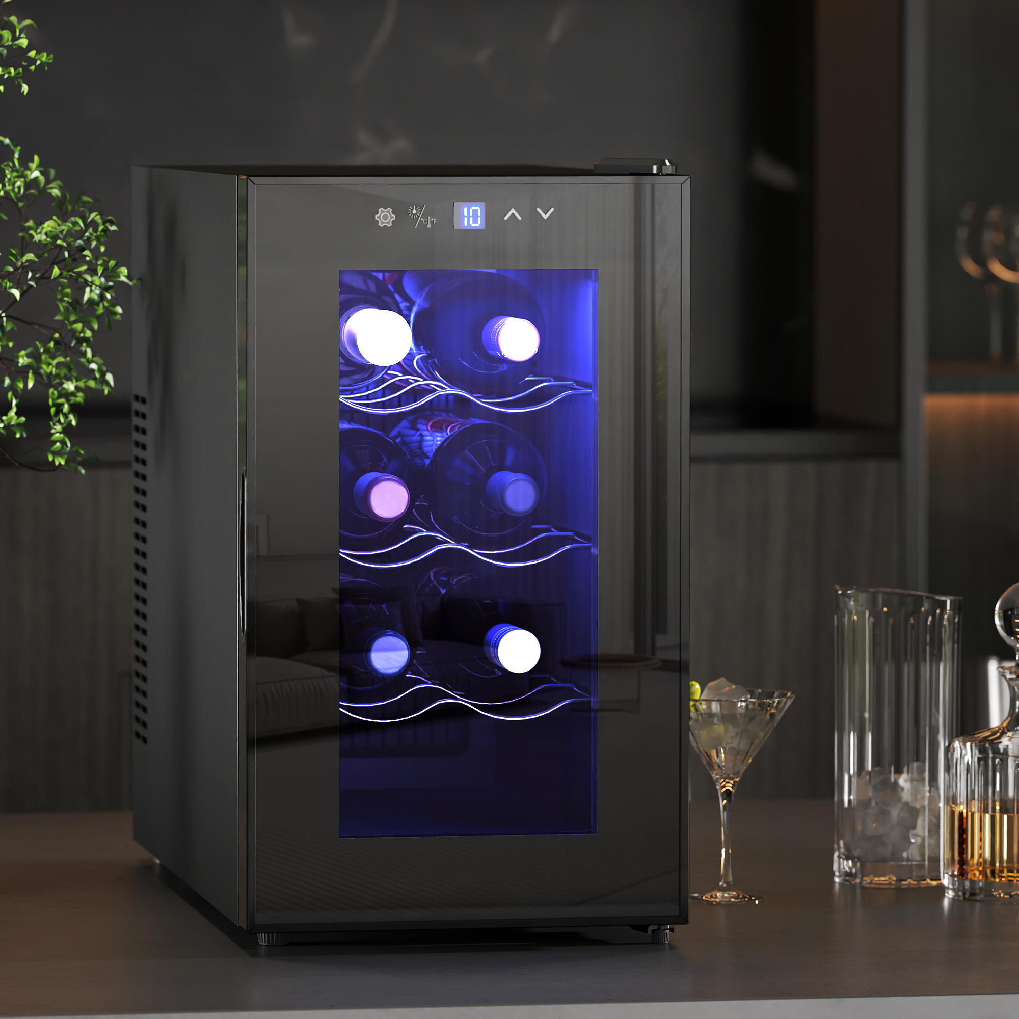 Homcom Cantinetta Vino Refrigerata per 8 Bottiglie, Capacità 21L, Display Touch e Ripiani Regolabili, Nero