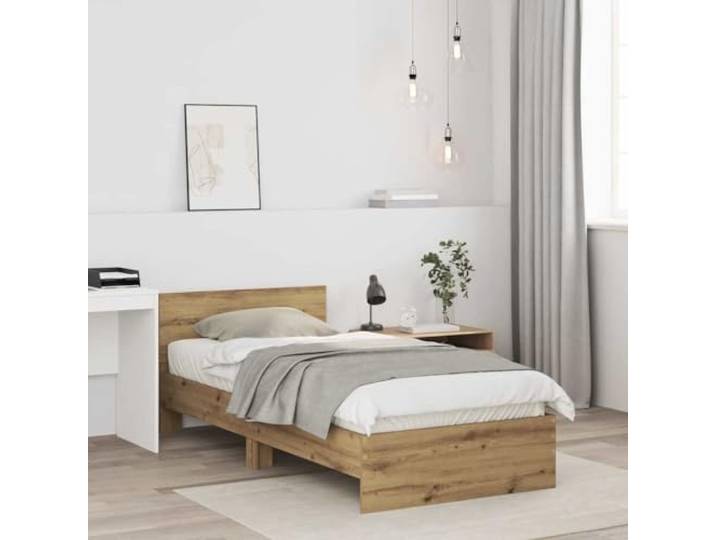 KTHLBRH Bettgestell aus Eichenholz, handgefertigt, 90 x 190 cm Engineered Holz, Kopfteil inklusive, Wandmontage, minimalistisches Design