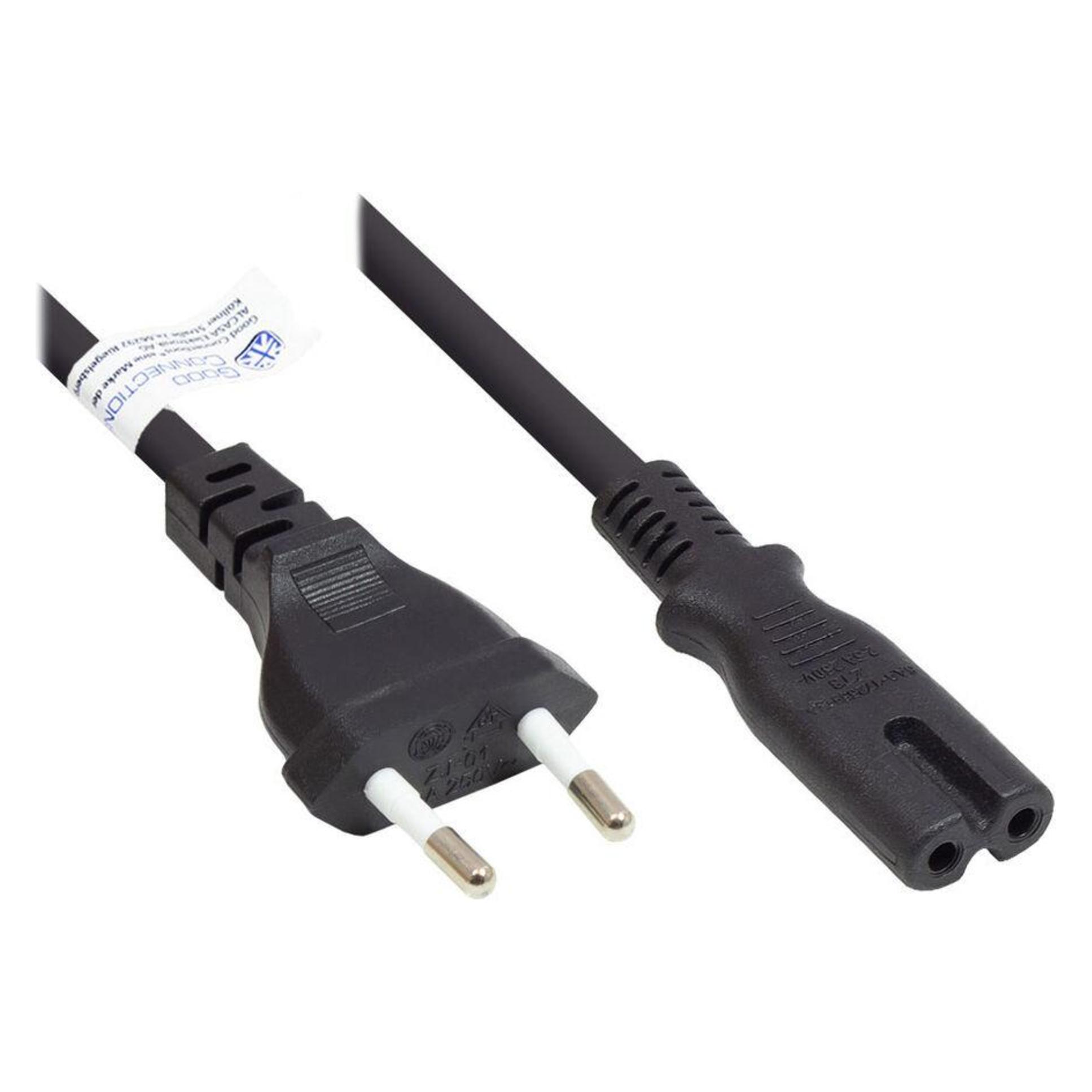 Good Connections Euro-Netzkabel Euro-Stecker Typ C (gerade) an C7/Euro 8 Buchse (gerade), schwarz, 0,75 mm², 0,75 m (0.75 m, CEE 7/7) (P0370-S007)